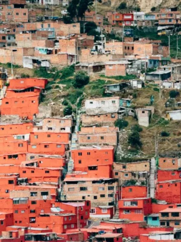 Colorful buildings along the shore in Latin America